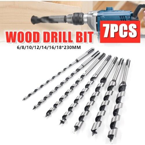 7pcs 9" SDS PLUS Long Wood Drill Bit Set 6-18*230mm Wood Door Hole Opening Woodworking Twist Drill Bits Tool Set
