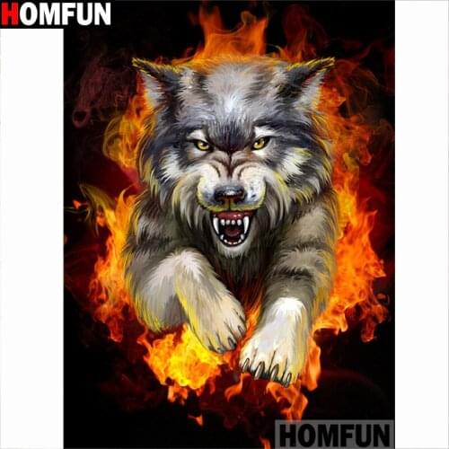 HOMFUN Full Square/Round Drill 5D DIY Diamond Painting "Animal Wolf" Embroidery Cross Stitch 5D Home Decor Gift A14865