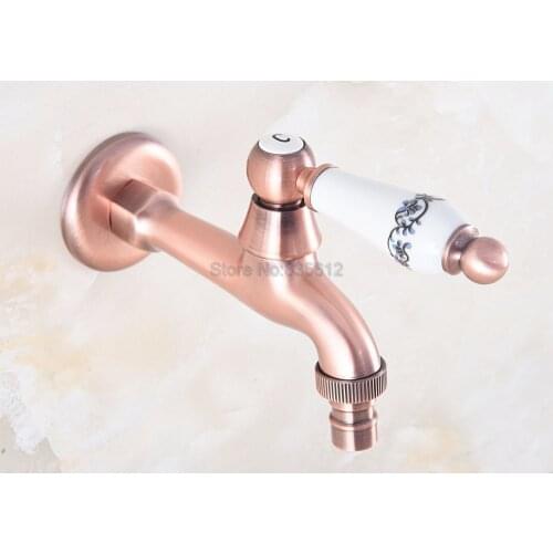 Antique Red Copper Ceramic handle Water Faucet Washing Machine Water Mouth Tap tav327