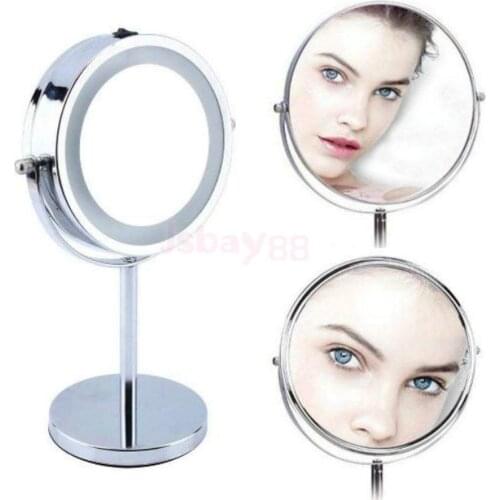 Beauty 5x Magnifying Double-Sided Desktop Makeup Vanity Mirror LED Lighted Table Counter Cosmetic Shaving Stand Mirror
