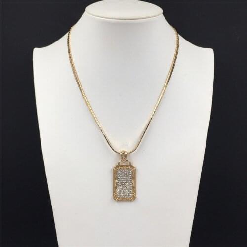 Bohemia Gold Color Plating Clear Stone Paving Square Pendant Flat Snake Chain Necklace For Women Girl Elegant Gorgeous Jewelry