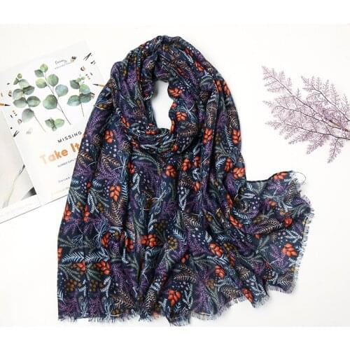 Long Leaf Printing Cotton Scarf Wrap Luxury Shawl Special Craft Viscose Scarves for Ladies Snood Bandana Musulman 180*85cm 1pcs