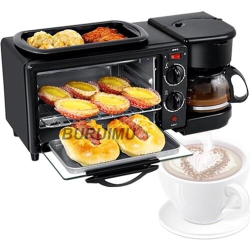 Electric 3 In 1 Breakfast Machine Multifunction Mini Drip American Coffee Maker Bread Pizza Oven Egg Omelette Frying Pan Toaste