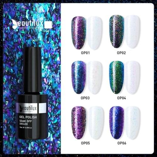 Beautilux Opal Gel Nail Polish Soak Off UV LED Semi Permanent Galaxy Aurora Chameleon Flakes Nails Gel Varnish Lacquer 10ml
