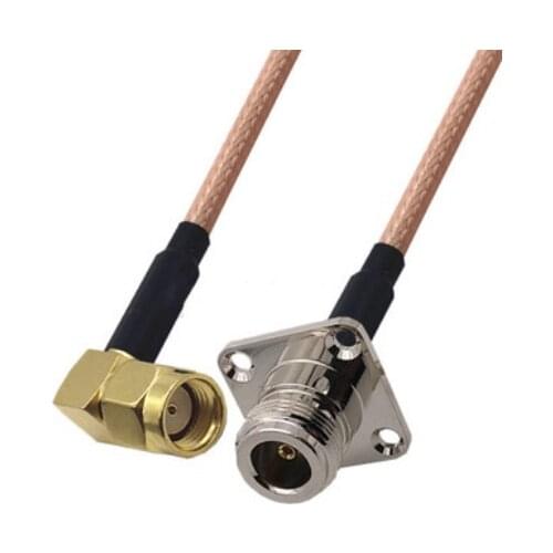 RG400 Cable RP-SMA Male Right Angle to N Female 4 Hole Flange Panel Mount Jumper Cable