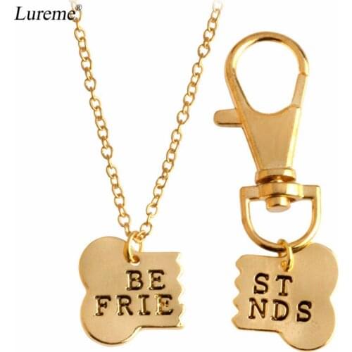 Lureme 2 Pcs Dog Bone Shaped Best Friends Charm Necklace Keychain Dog Lover Gift DROP SHIPPING (nl005675)