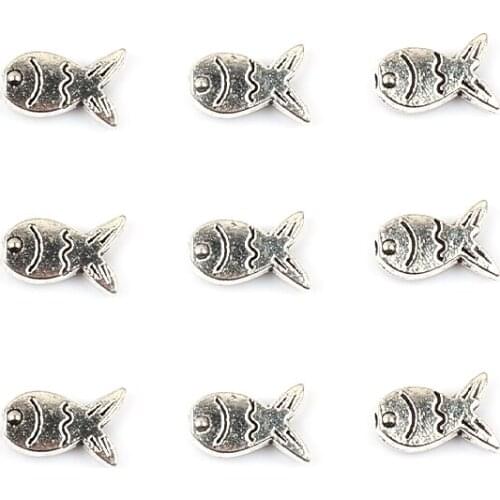 8x11mm Small Fish Shape Tibetan Antique Silver Color Metal Beads Loose Spacer Beads For Jewelry Making DIY Charm Bracelets