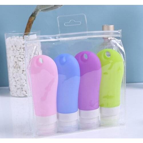 4Pcs 38/60/90ml Refillable Travel Bottle Silicone Press Bottle Hanging Hole Lotion Shampoo Shower Gel Empty Bottle Container