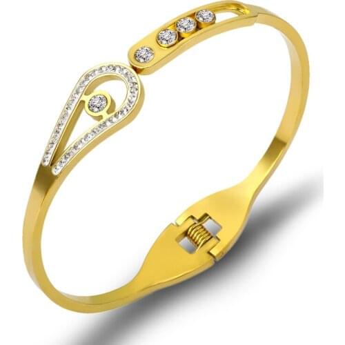 Fashion Brand Women Bracelets & Bangles Round Stainless Steel Slideable Crystals Cuff Bracelets Luxury Famous Jewelry