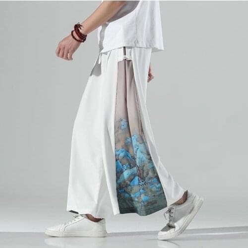 New Mens Wide Leg Summer Chinese 2021 Fashion Brand Retro Fairy Size Straight Hanfu Joggers Hip Hop Pantalon Lino Hombre Pants