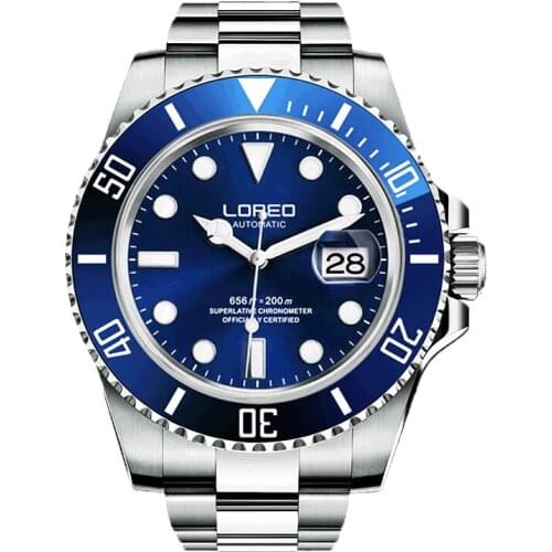 200m Waterproof Automatic Watch Men Luxury brand LOREO 2019 new Mechanical Watch Skeleton Calendar Luminous Sapphire full steel