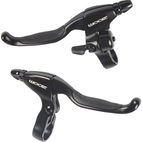 Zoom MTB Road bike Brake Levers Set Black Bicycle Handle 2-finger Left & Right Brake Lever with bell V-Brake Aluminum Alloy