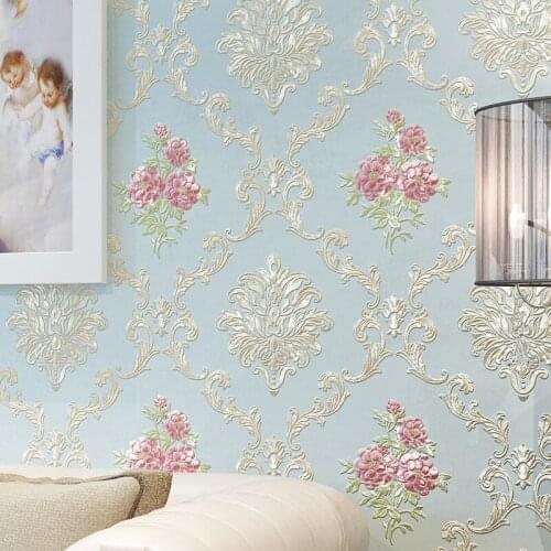 Wall Rustic European Papers Home Decor 3d Damascus Embossed Floral Wallpaper Roll For Bedroom Walls Mural Contact Paper
