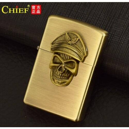 New Kerosene Lighter Personalized Stickers Single-sided Skull Retro Personalized Grinding Wheel Creative Lighter Men’s Gift