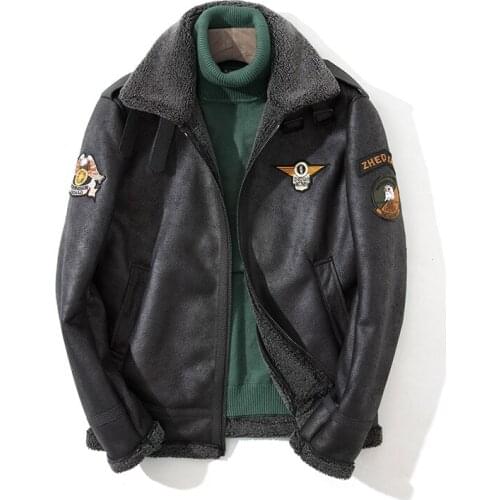 New Men Leather Coat Faux Sheepskin Mens Short Jacket leather Winter Jackets Mens Free Shipping Plus Size M-5XL