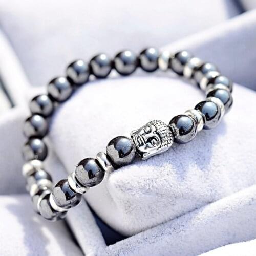 Amader 2019 Charm Men Helmet Hematite Strand Beads Bracelet 8mm Buddha&Owl Bracelets&Bangles For Women Jewelry Gift ABD005