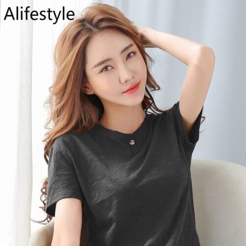 2020 Summer Popular Light Thin High Elastic Fashion Casual Short Sleeve T-Shirt Loose Pure Cotton WomenS Top