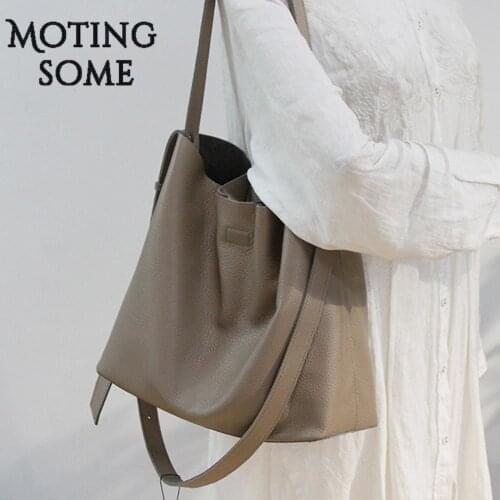 Simple Korean Style Genuine Leather Women Tote Bag 100% Natural Leather Handbags and Purses Large Shopper Bag Pouch Black 2021