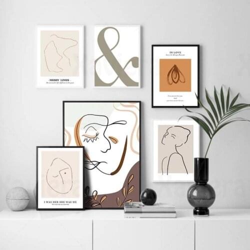 Retro Abstract Poster Line Art Khaki Girl Wall Art Canvas Painting Nordic Poster and Print Wall Decor Home Living Room Bedroom
