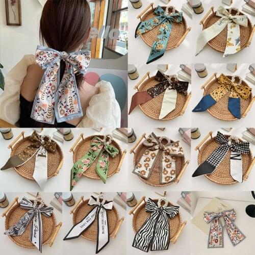 New Bow Women Hair Scarf Girls Long Hairband Scrunchie Ribbon Fabric Ponytail Holder Hair Accessories Rubber Rope Ties Hair Band