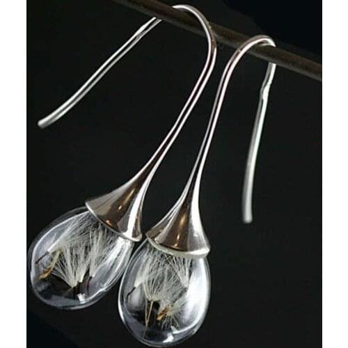 New Trendy Handmade Dandelion Drop Earrings Fashion Transparent Glass Ball Small Water Drop Earrings for Women Jewelry
