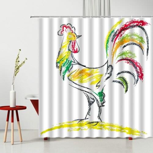 Shower Curtain Interesting Hand Drawn Farm Chicken Pattern Polyester Fabric Home Decor Waterproof Cloth Curtain With Hooks