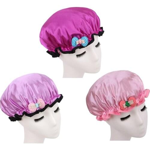 Cute Infant Shampoo Cap Satin Double Layer Childrens Cartoon Waterproof Shower Foldable Cap Fashion Lace