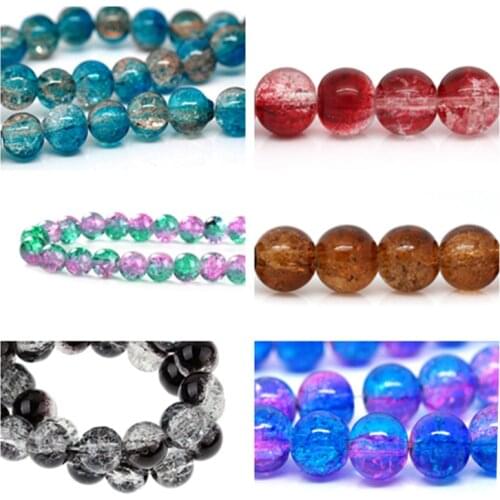 DoreenBeads Glass Loose Beads For Jewelry DIY Findings Colorful Round Mixed Crackle Beads Handmade Necklace Earrings Components