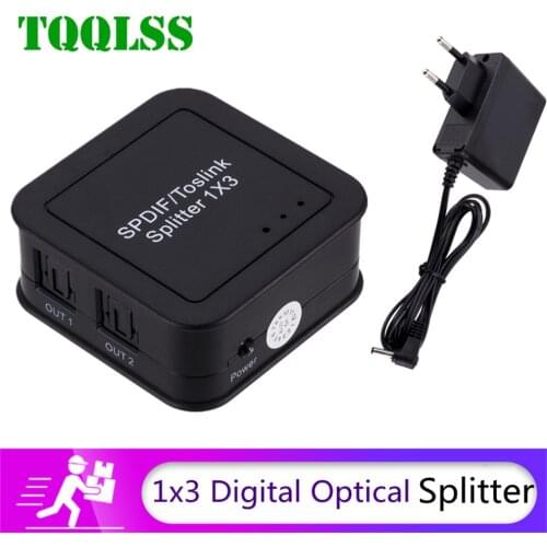 TQQLSS 1x3 Digital Optical Spdif Toslink Audio Splitter Switcher With Remote Control Optical Digital Output Fiber Distributor