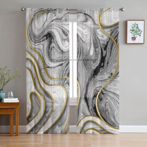 Marble Texture Abstract Lines Tulle Curtains For Living Room Bedroom Voile Curtain Home Decoration Sheer Balcony Door Curtain