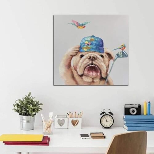 Handmade Kids Room Decor Lovely Cartoon Pet Dog Oil Painting Wall Decor Canvas Cartoon Picture Wall Art High Quality Paintings
