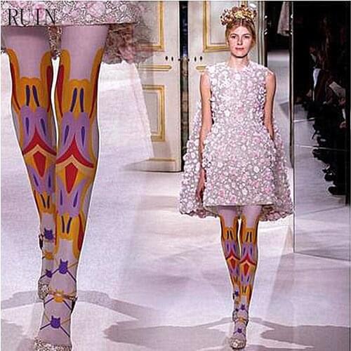 RUIN women 's tights Cartoon cat lace Print Pantyhose female girl tights 40D