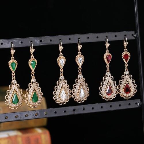 Retro water drop design hollow-out women drop earrings ethnic style resin rhinestone inlaid girls earrings pendant jewelry gift