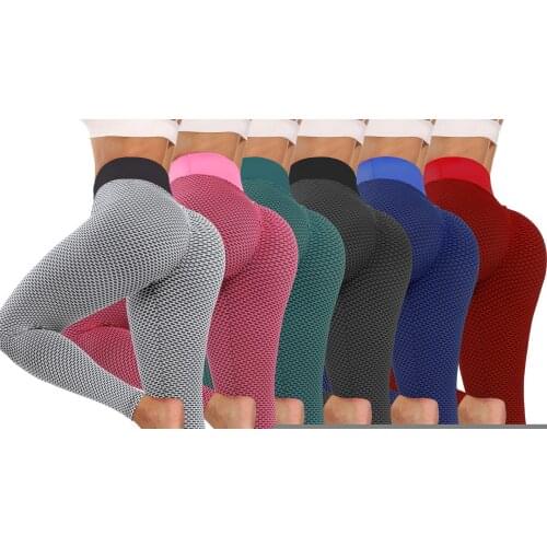 High Waist Yoga Leggings Running Sport Tights Womens Yoga Clothes Fitness Thicken Hip Lift Honeycomb Jacquard Bubble Yoga Pants