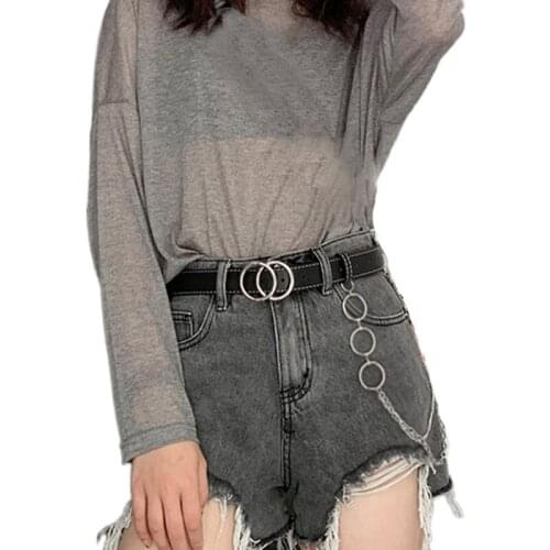 Punk PU Leather Women Belt Metal Double Circle Buckle Black Female Waist Belt For Ladies Dress Jeans trouser Waistband Z20