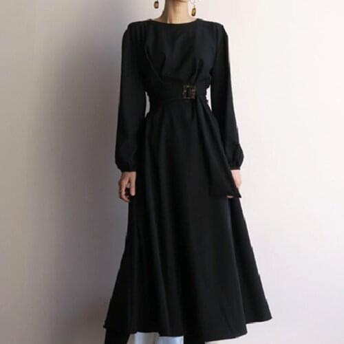 2020 spring autumn vintage puff dress women high waist elegant slim a-line dress