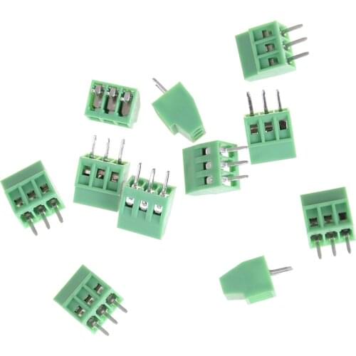 10PCS HUXUAN 5mm 3Pins 3P PCB Screw Terminal Block Connectors 150V 6A DG128 KF128 KF128-3P Copper PCB Terminal Blocks Green