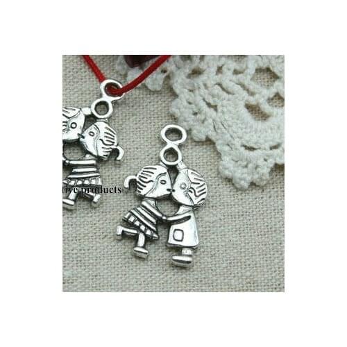 10pcs/lot Tibetan Silver Boy girl kissing pendant Handmade Decorative Metal DIY Jewelry Alloy accessories fg45s