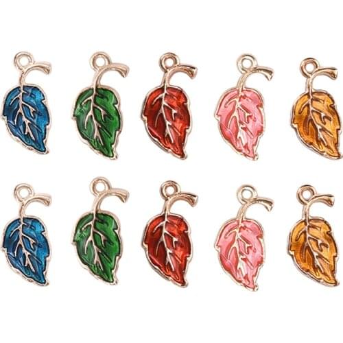 10pcs 10x20mm Leaf Shape Oil Drip Enamel Charms Metal Pendants for Necklace Bracelet DIY Earrings Jewelry Making Accessories