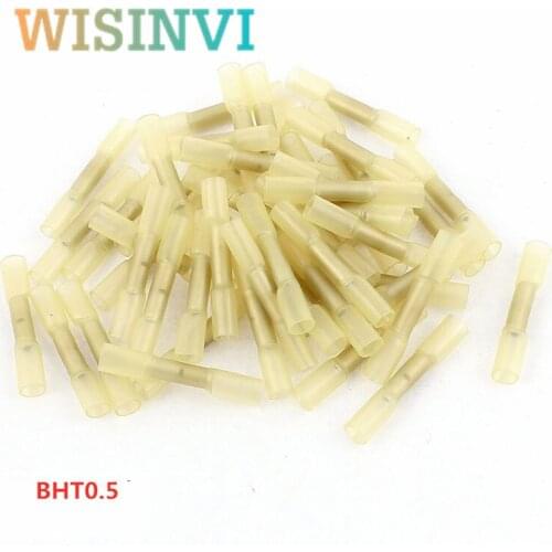 100pcs BHT0.5 BHT1.25 BHT2 BHT5 Heat Shrink Terminal Insulated Butt Electric Wire Connectors Crimp Terminal