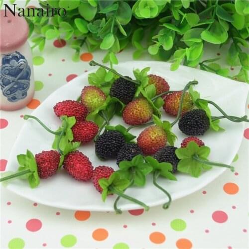 12pcs Cheap Fake Fruit Glass Strawberry Christmas Red Cherry Stamen Mini Berries Artificial Flower Pearlized Wedding Decoration