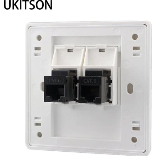 2 Ports CAT6 RJ45 Internet Faceplate LAN Connector For Gigabit N Wall Panel White Color