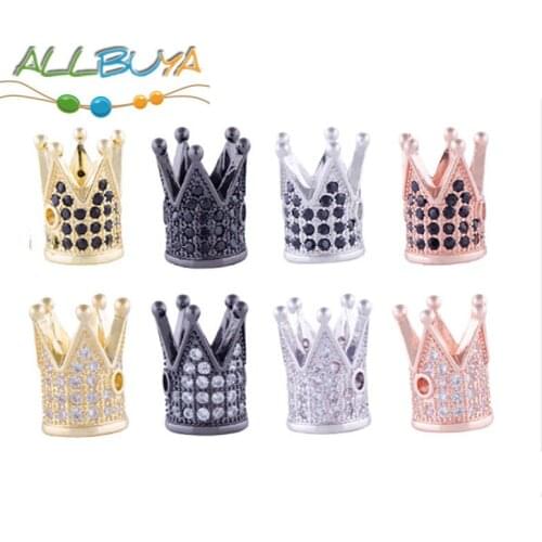 3pcs/lot High Quality Metal Brass Micro Pave Crystal CZ Crown Spacer Beads for DIY Jewelry Making Bracelt Necklace accessories