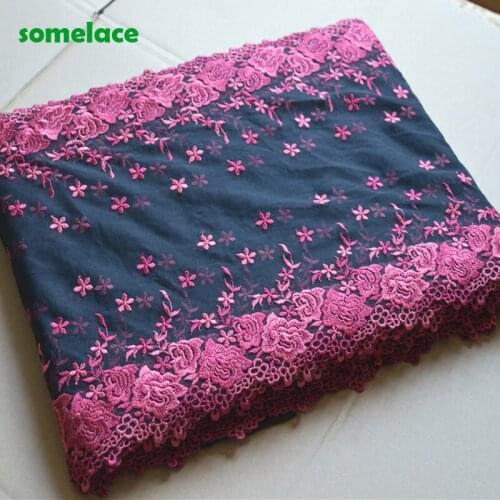 4YDS Black Mesh Red Cotton Thread Mirror Flower Embroidered Scalloped Tulle Lace 30cm Wide High Quality Wedding Skirt Garment