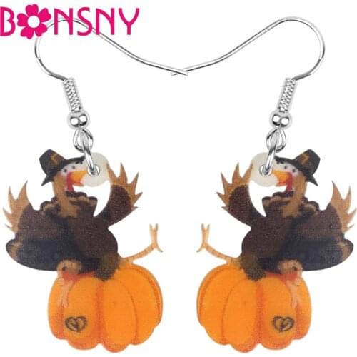 Bonsny Acrylic Thanksgiving Anime Pumpkin Turkey Chicken Earrings Drop Dangle Decorations Jewelry For Women Girls Teens Kid Gift