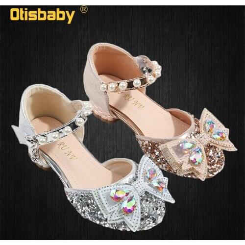 Summer High Heels Crystal Butterfly Children Princess Shoes for Girls Wedding Birthday Party Bridesmaid Ceremony Heel Sandals