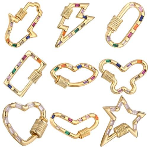 Juya Handmade Rainbow Lighting Butterfly Lips Love Heart Hamsa Carabiner Screw Clasps For DIY Pendant Necklace Bracelets Making