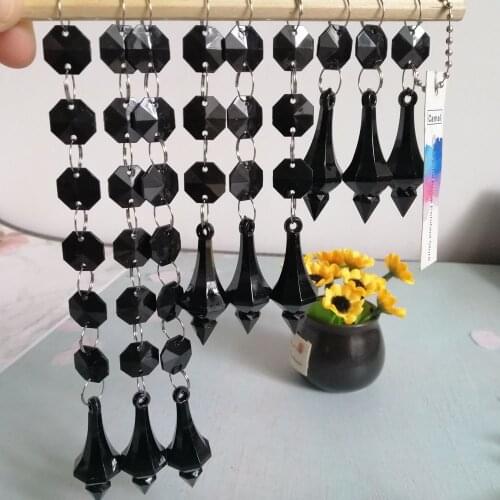 Camal 10pcs Black Acrylic Octagon Bead Pointed Pendant Garland Chandelier Hanging Home Party Curtain Wedding Decor Centerpiece