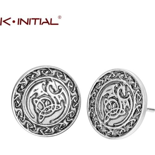 Kinitial Fashion Earrings Dragon Ear Stud Earrings Animal Dragon Knot Viking Runes Earrings for Women Girls Boys Party Gift