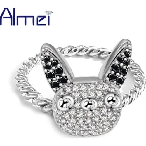 Almei Animal Rings For Women French BullDog Pet Ring with Stones Cubic Zirconia Cute Gifts for Girls Decorating Jewelry Y327